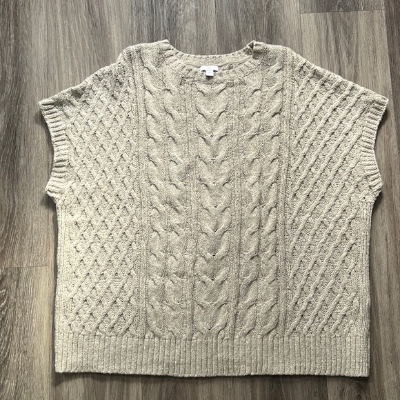 J. Jill Cotton Blend Cable Knit Sweater Vest Oatmeal Large - Picture 2 of 8
